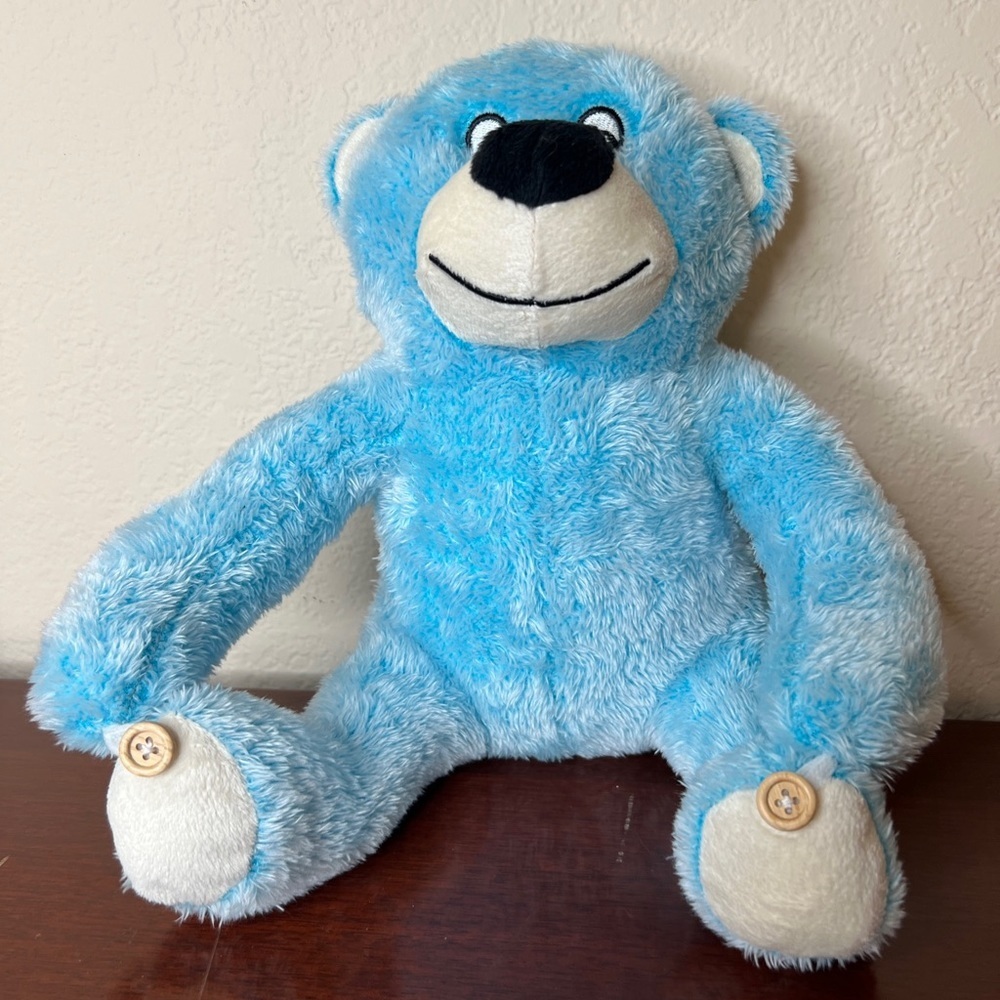 Frosted Blue Teddy Bear Plush Seated Soft Squishy Buttons Feet Momentum Brands